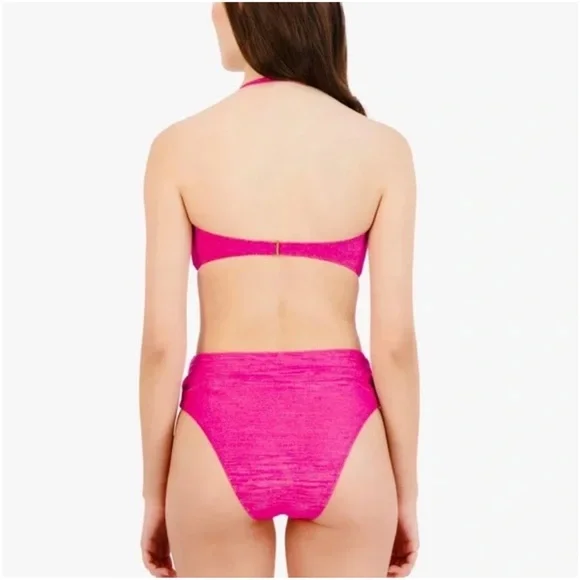 BCBGENERATION Magenta Berry Stardust Metallic Bandeau Bikini Top & B NWT 142.00